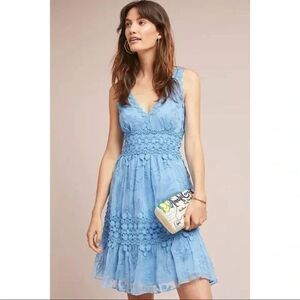 Anthropologie Ranna Gill Veronica Lace Sleeveless Mini Dress Blue Size M